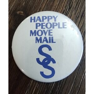 Vintage Happy People Move Mail SS Badge Button Pin USPS Postal Employee Pin A15